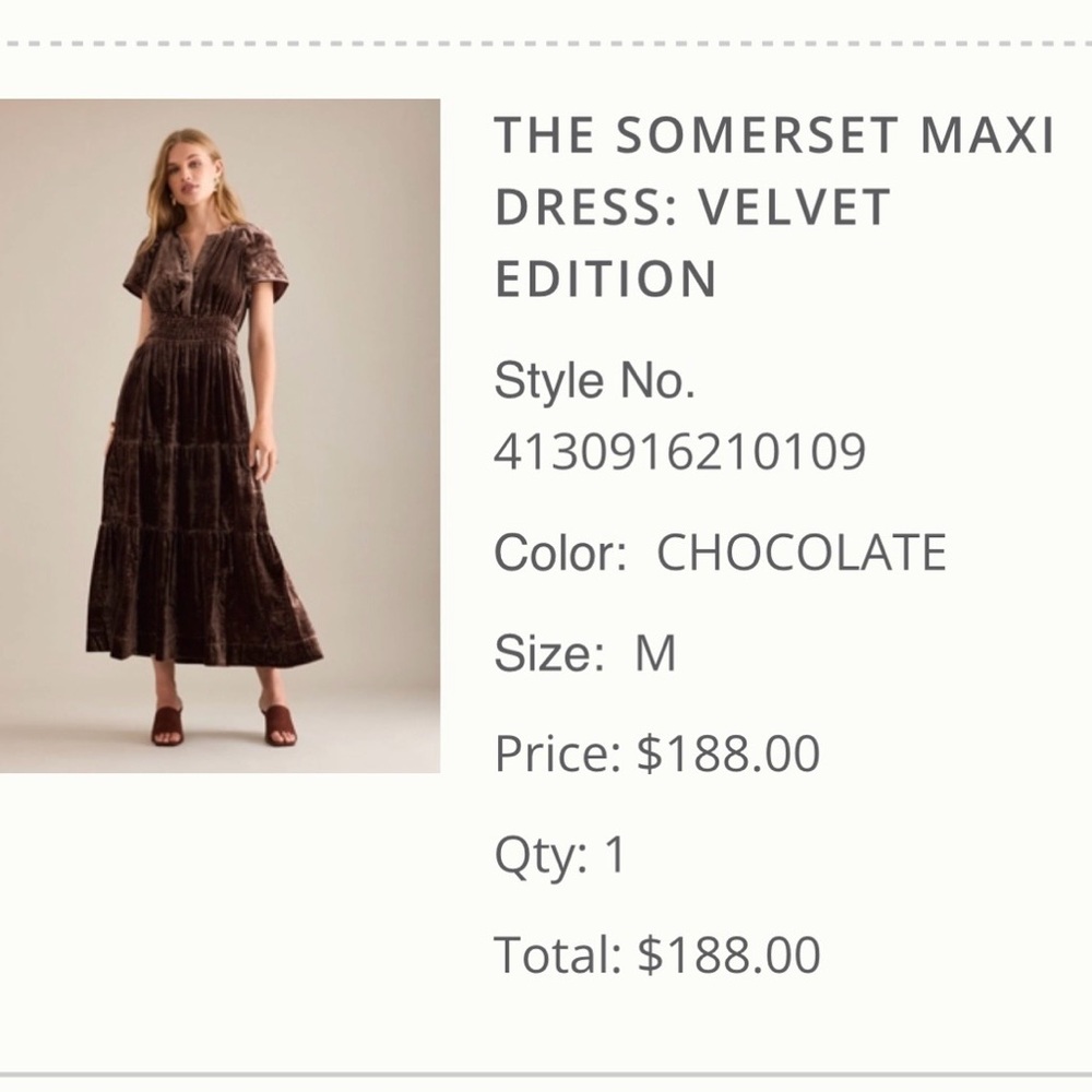 Anthropologie Velvet Maxi Dress in Chocolate Brown